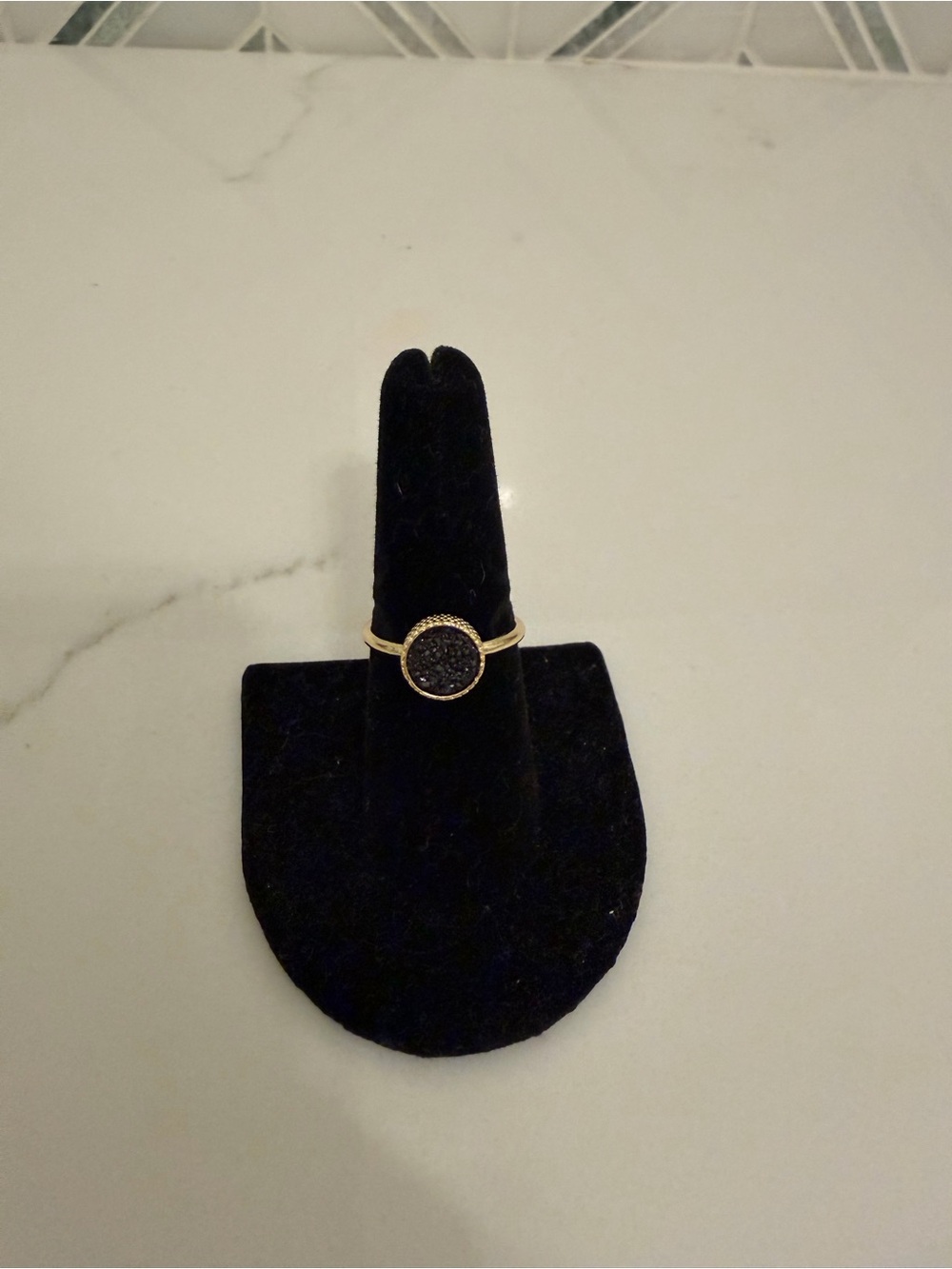 Gold-Tone Black Gemstone Disc Ring - Women Jewelry